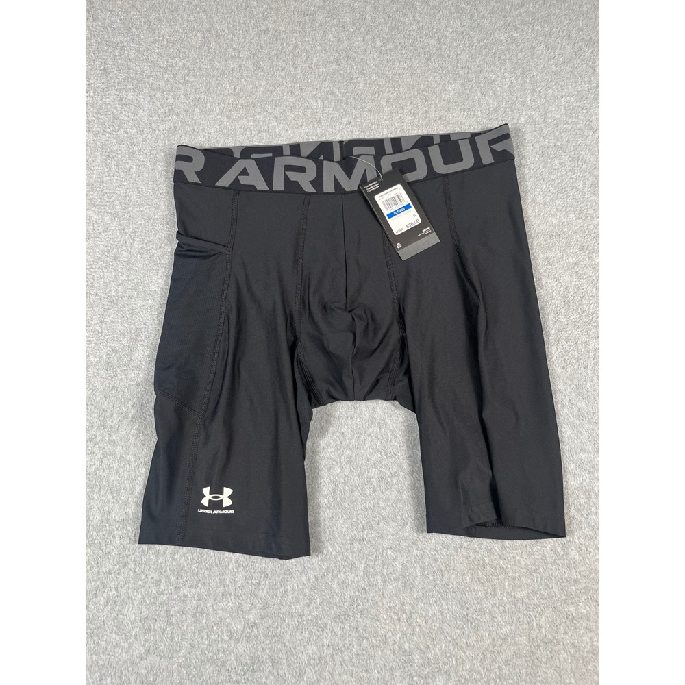 Under Armour HeatGear Compression Shorts Mens XL Black Long Gym Pocket 1361602